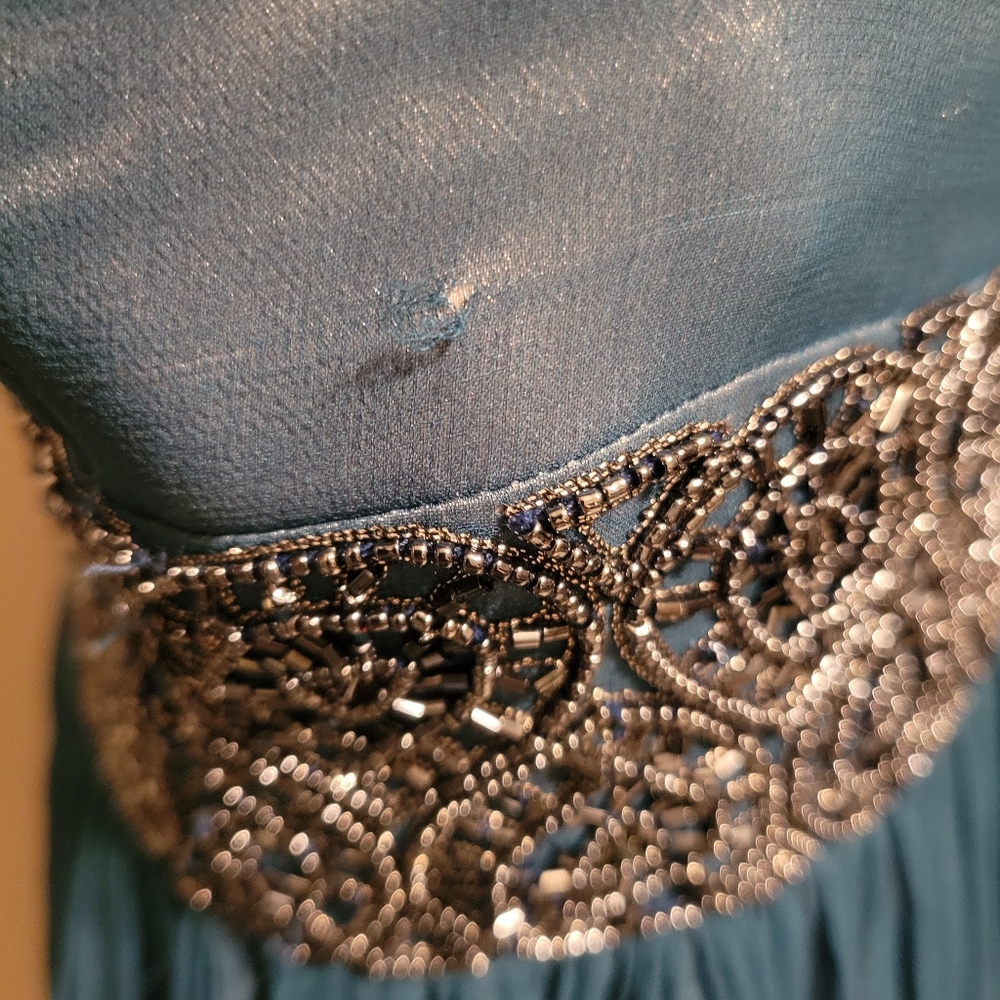 Adrianna Papell Evening Silk Beaded Fairy Grecian Prom Formal Dress Sz 6‎ - Picture 11 of 12